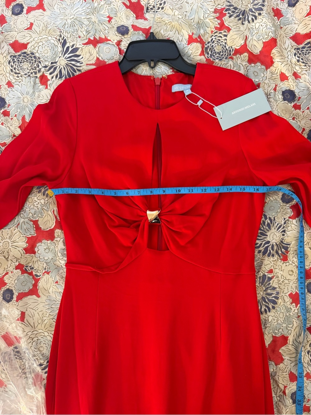 ANTONIO MELANI Red Long Sleeve Twist-Front Midi Dress - Picture 8 of 8